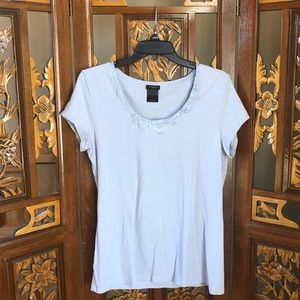 Ann Taylor Beaded Ribbon Trim Neckline T-Shirt